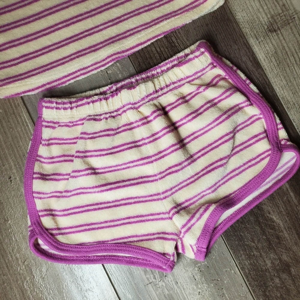 Cat & Jack Baby Girl 2pc Terry Tank Top & Shorts Set Purple & Cream Striped NWOT